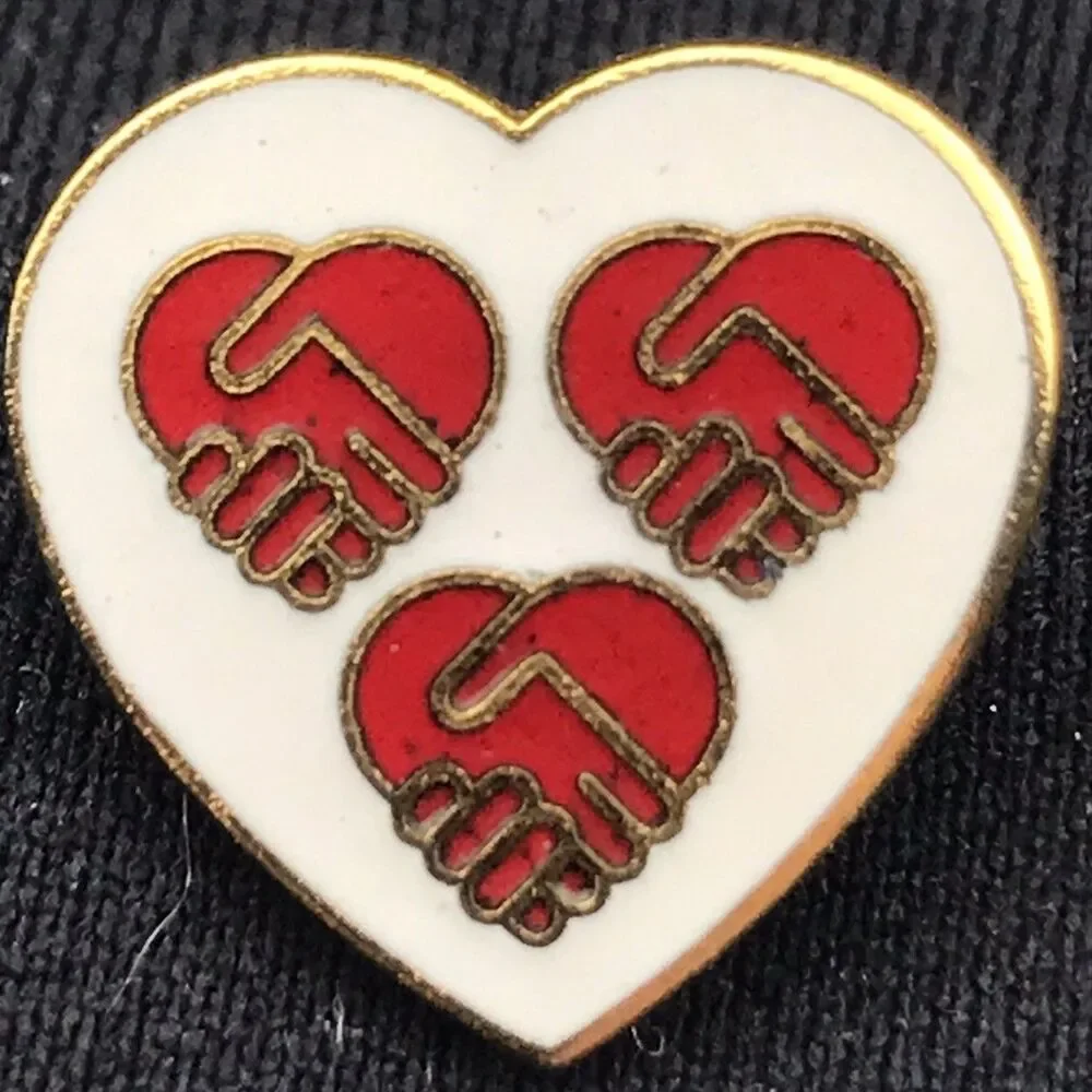 United Way Pin Gold Tone Vintage Triple Heart Unity Friendship Collectible